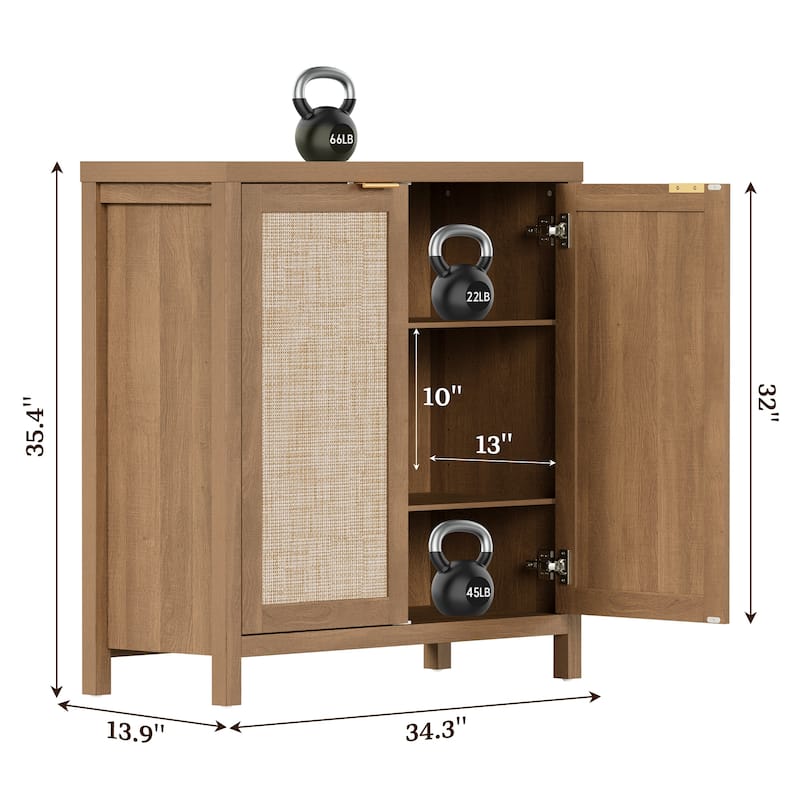 SICOTAS Rattan Sideboard Buffet Set of 2 with 2 Doors - N/A