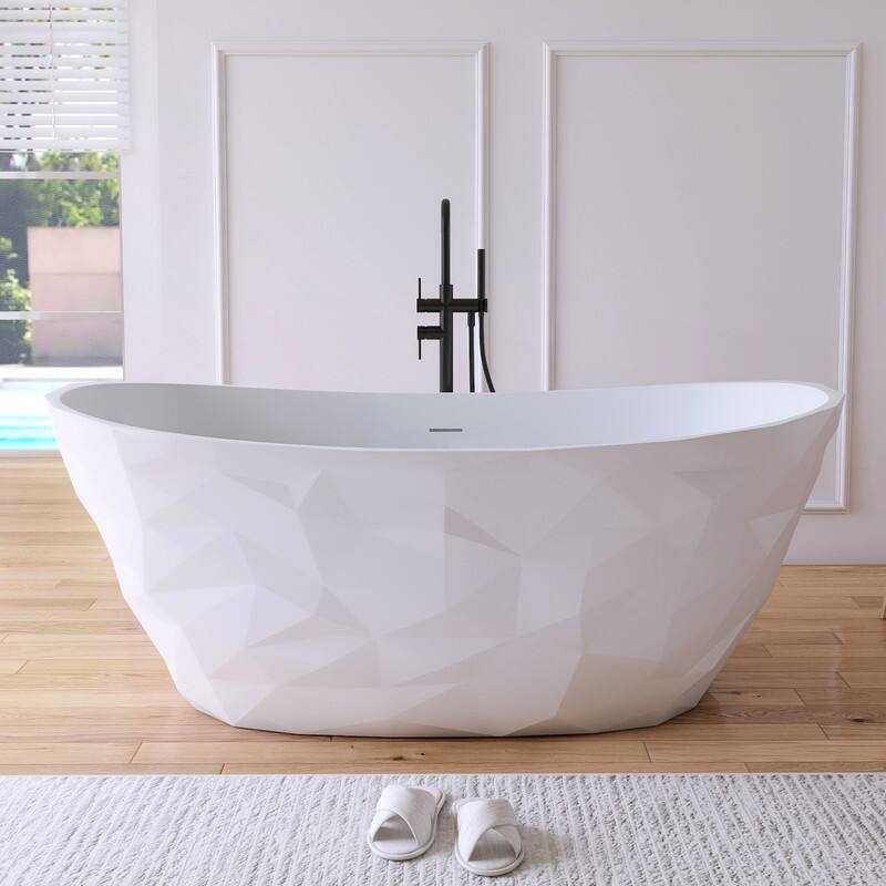 MEDUNJESS 64'' Freestanding Bathtub Solid Surface Soaking Tub - 64''