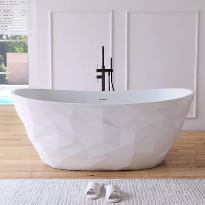 MEDUNJESS 64'' Freestanding Bathtub Solid Surface Soaking Tub