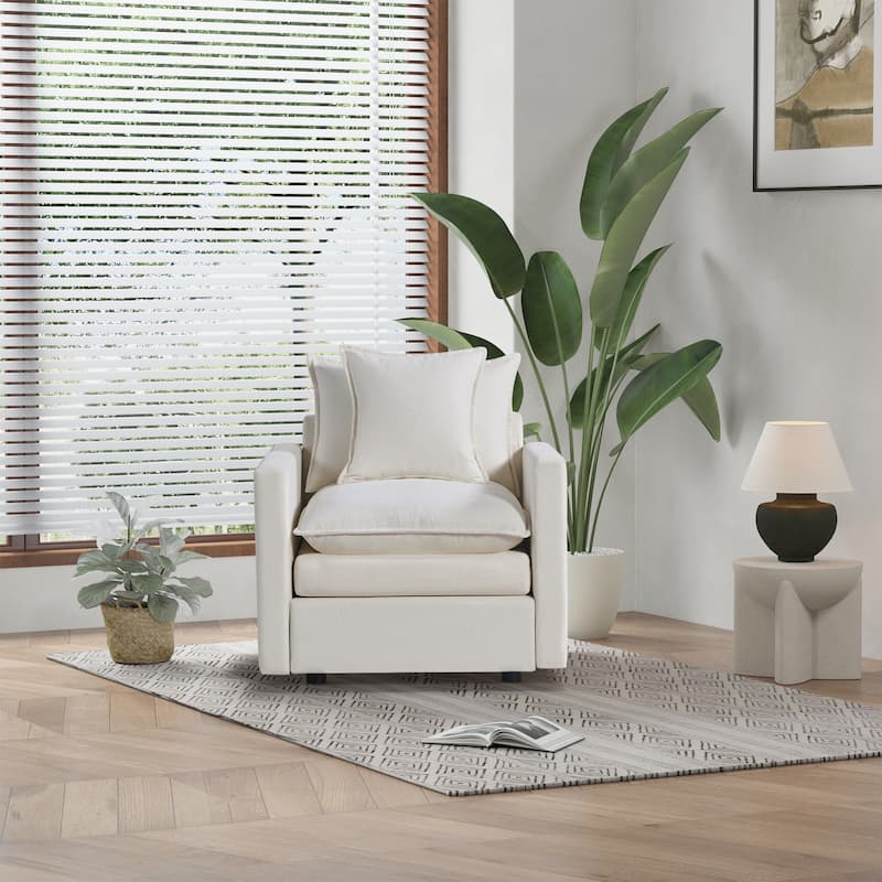 Chenille Fabric Comfy Deep Single Seat Sofa Upholstered Reading Armchair Living Room