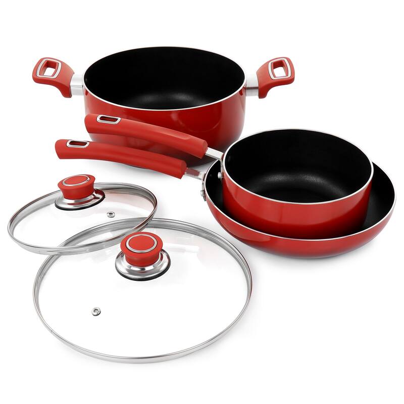Oster 7 Piece Non Stick Aluminum Cookware Set in Red
