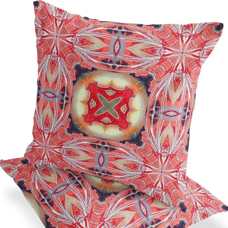 HomeRoots Set of Two 16" X 16" Red and Pink Blown Seam Floral Indoor Outdoor Throw Pillow - 16.00' X '16.00' X '5.00