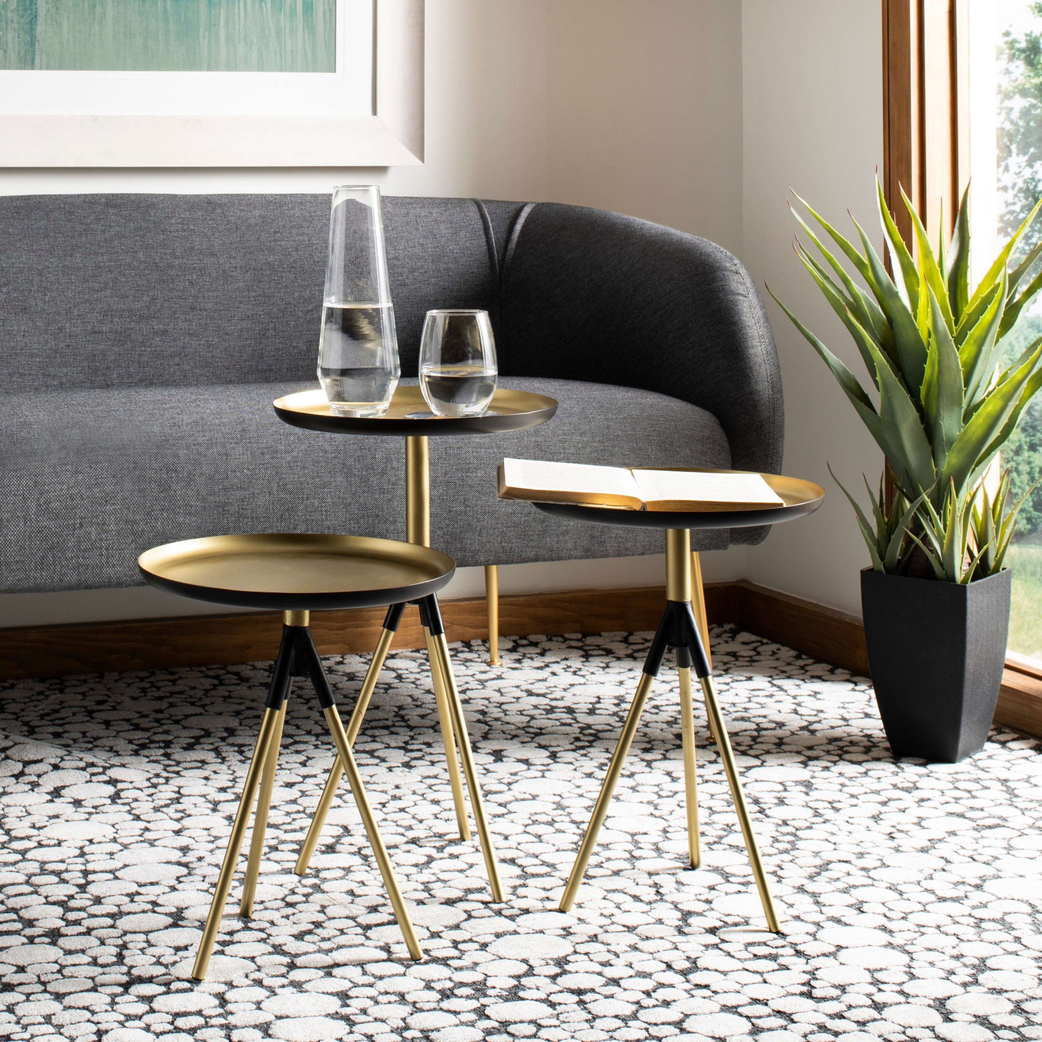 Safavieh Talon Metal Side Table Set Of 3 Gold Black On Sale Overstock 22363815