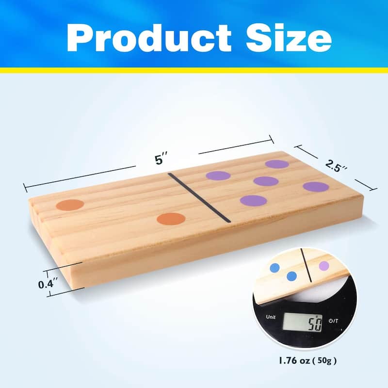 GSE™ 28-Piece Giant Wooden Dominoes with Multi-Color Dots, Jumbo Domino Tile Game Set for Outdoor Backyard Lawn Game
