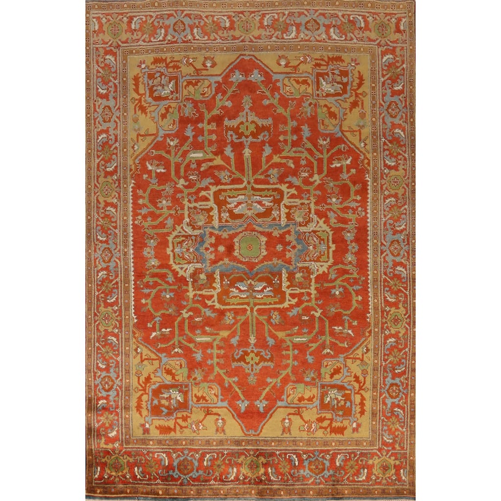 Floral Medallion Heriz Serapi Indian Area Rug Hand-Knotted Wool Carpet - 8'5" x 11'11"