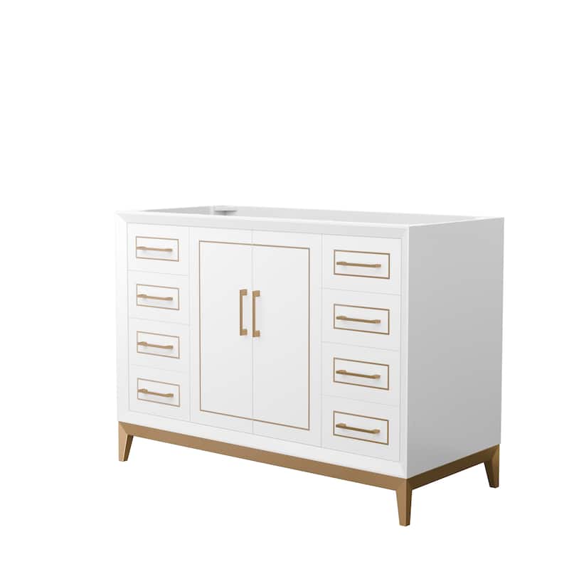 Marlena 48-Inch Single Vanity Cabinet - White, Satin Bronze Trim, No Top