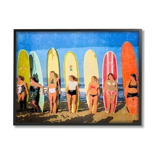 Stupell Modern Pop Style Women Surfing Ocean Sports Framed Wall Art