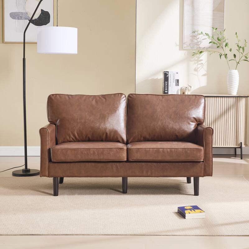 Roomfitters PU Loveseat Sofa, Mid-Century 2-Seater Couch with USB and Removable Pillow Covers for Living Room or Apartment