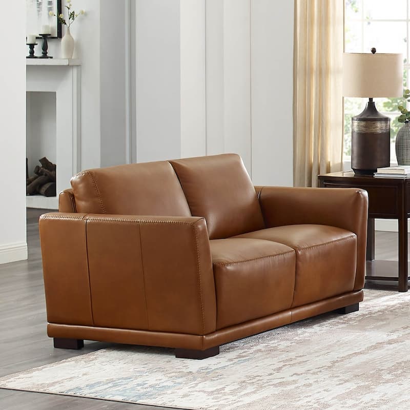 Hydeline Mary Top Grain Leather Loveseat with Memory Foam and Springs
