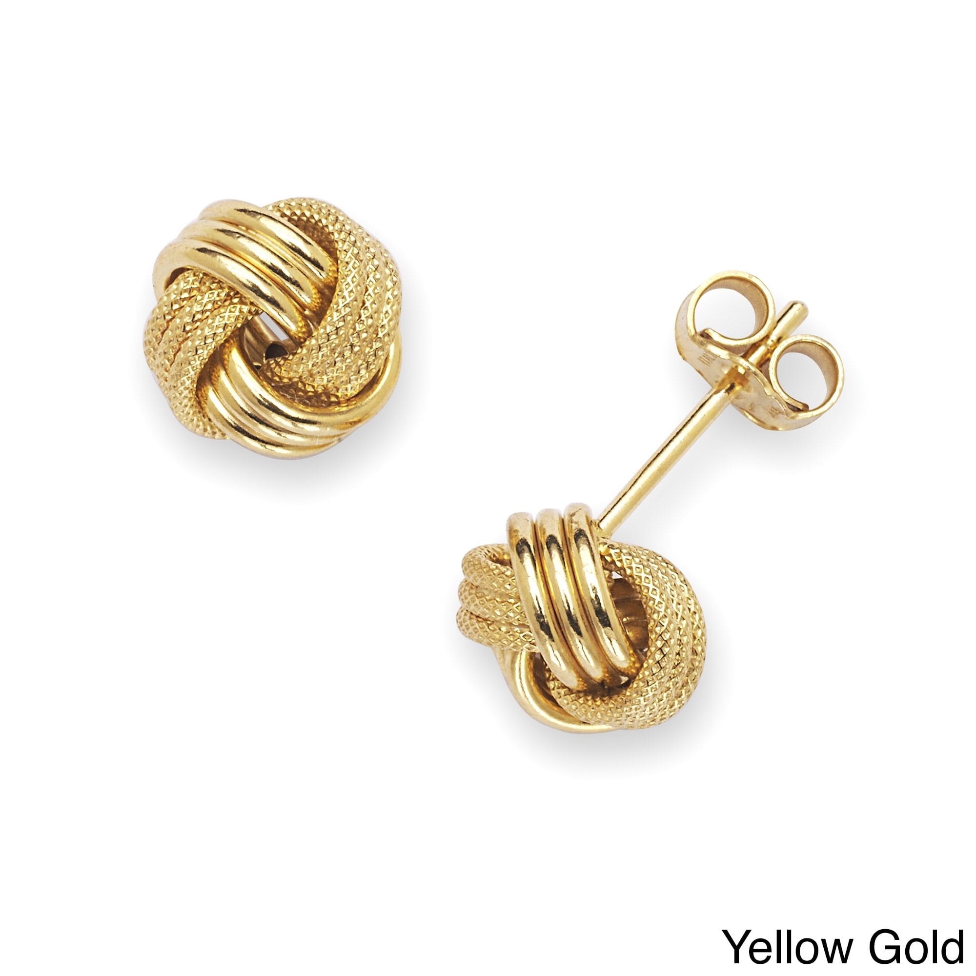 Curata Solid 14k Gold 8mm Textured Love Knot Three Row Stud Earrings