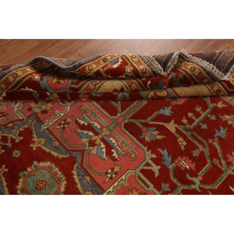 Heriz Serapi Indian Area Rug Handmade Orange Wool Carpet - 8'11" x 11'9"