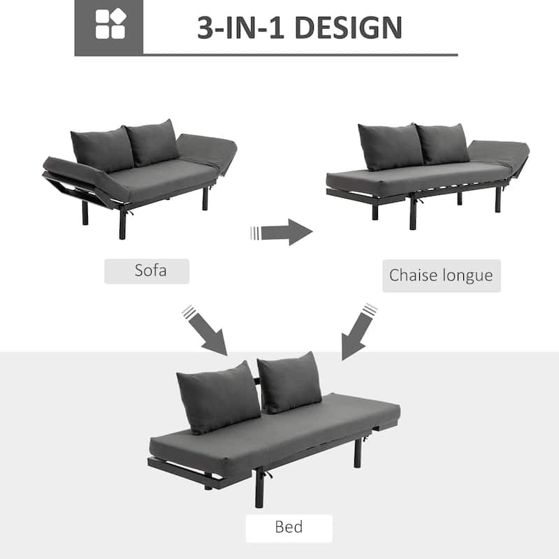 HOMCOM Single Person Chaise Lounger Sofa Bed with 5 Adjustable Positions, 2 Large Pillows, and Birch Legs