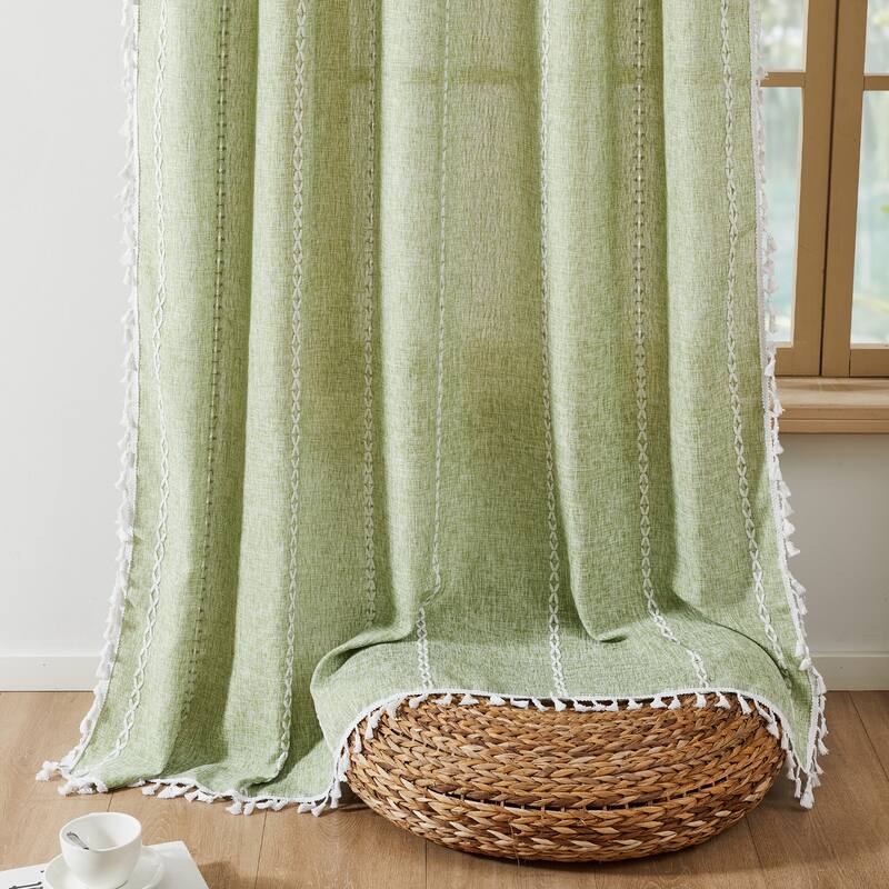 Deconovo Boho Sheer Curtain with Tassels & Embroidery 1 Panel