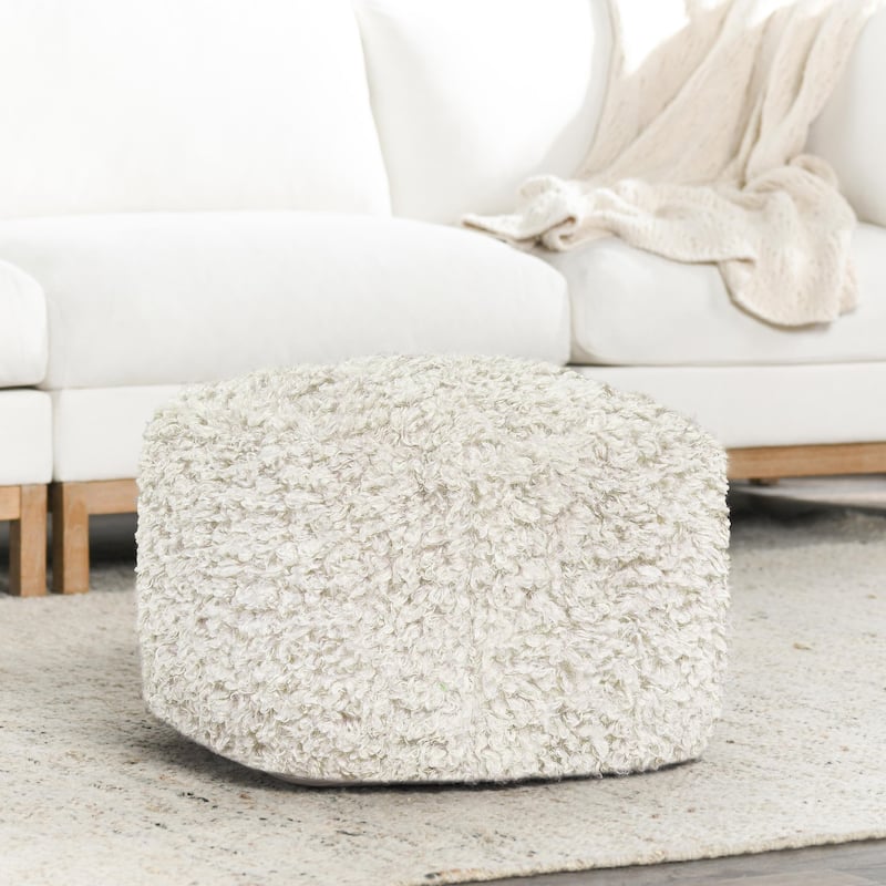 Villa by Classic Home Carters 18" Faux Wool Shearling Pouf - Ivory - Medium