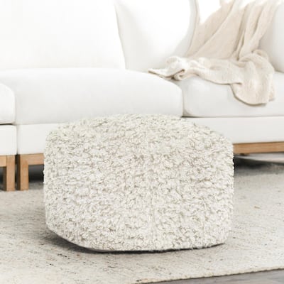 Villa by Classic Home Carters 18" Faux Wool Shearling Pouf