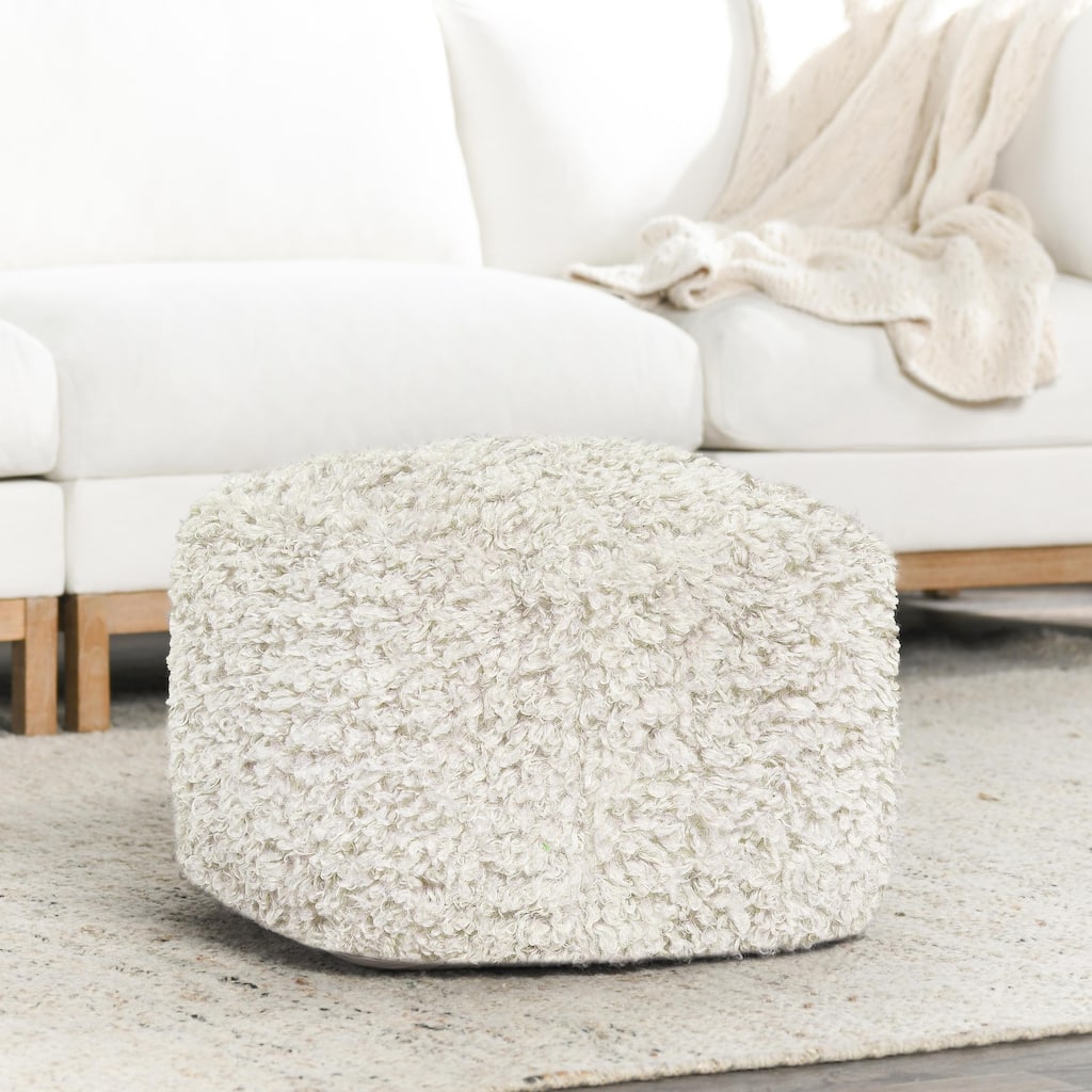 Villa by Classic Home Carters 18" Faux Wool Shearling Pouf