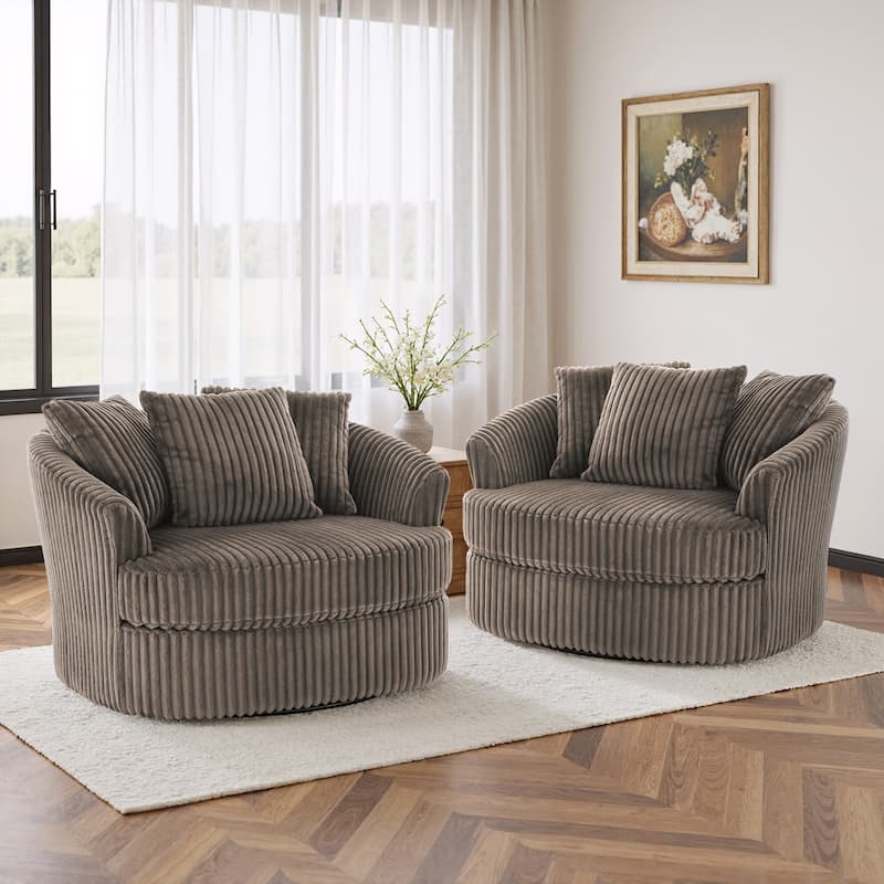 UIXE Oversize 43" Plush Corduroy Swivel Barrel Chair Comfy Accent Chair For Living Room