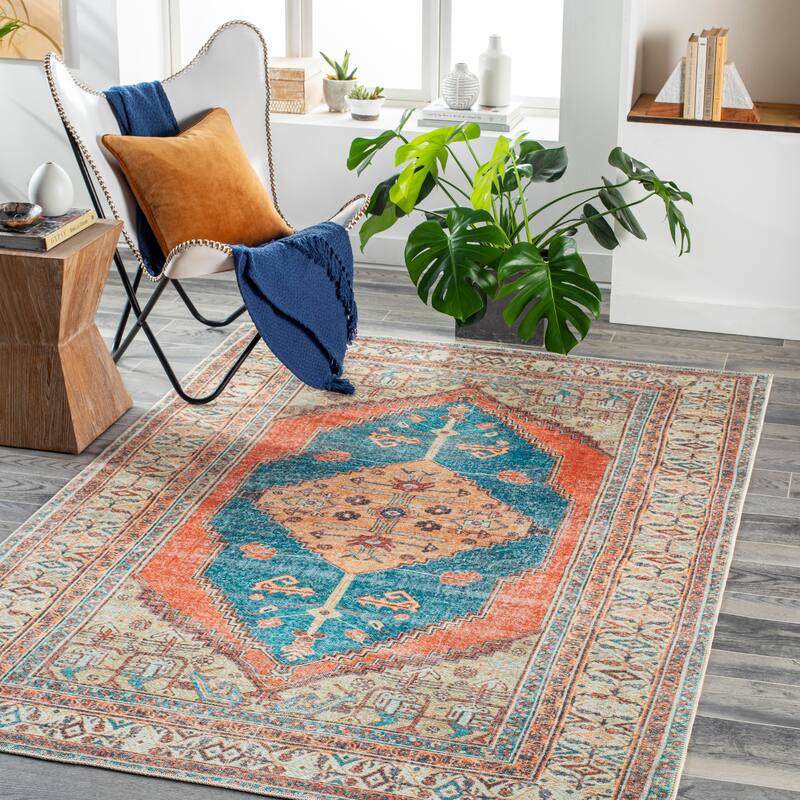 Livabliss Alaiya Traditional Medallion Machine Washable Area Rug