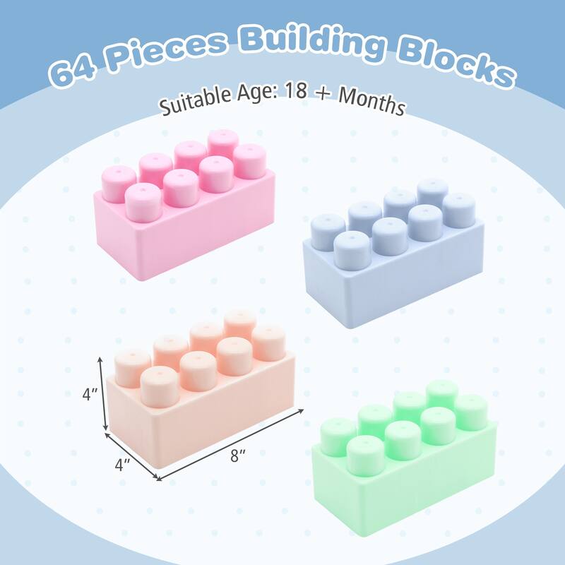 Gymax 64 pcs Building Blocks for Toddlers Montessori STEM Educational