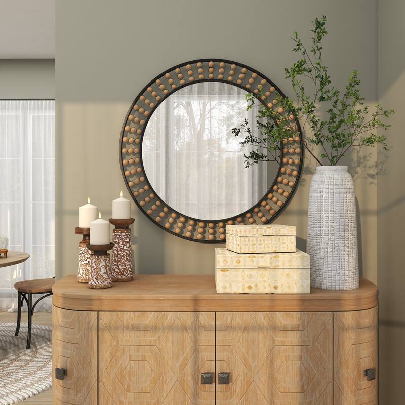 Contemporary Metal Wall Mirror with Beaded Detailing - White or Black