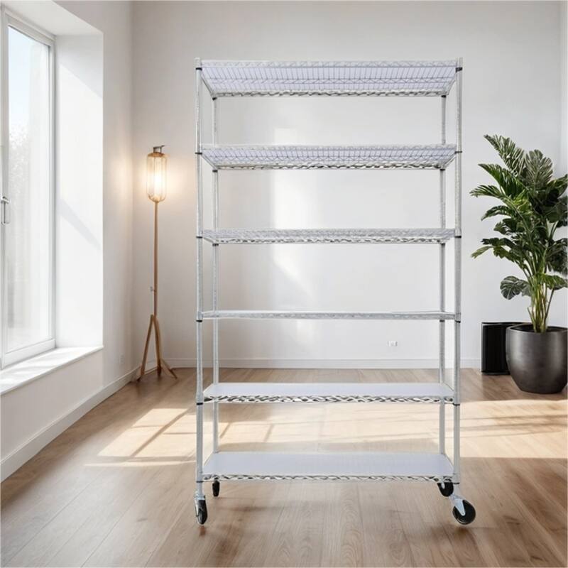 6 Tier 6000lbs Capacity Adjustable Metal Storage Rack with Wheels