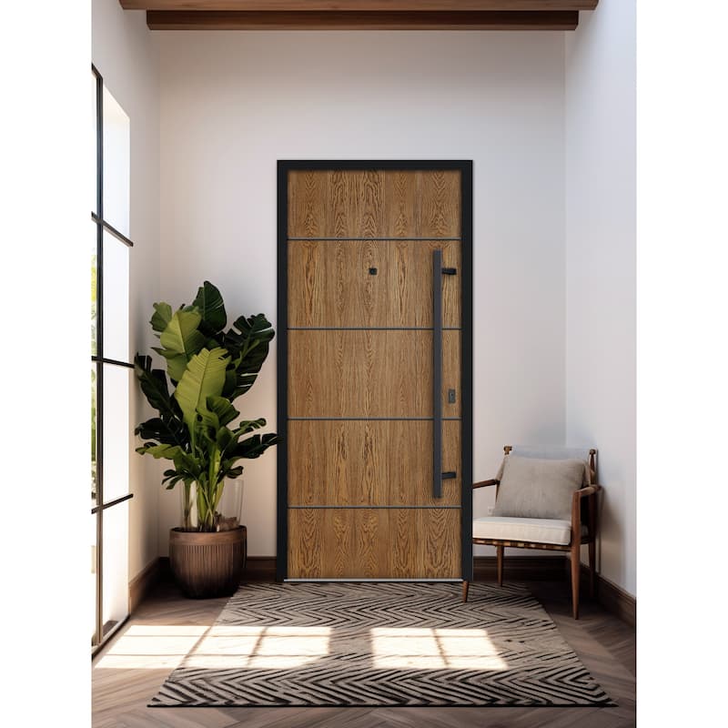 Exterior Prehung Steel Entry Door 0131 Black Enamel 2 Sidelites Top Window Stainless Steel Inserts W16+36+16xH80+16