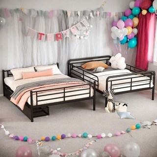 Full XL Over Queen Metal Bunk Bed with 2 Drawers,Crafted For Safety,Save Space or Split Into 2 Beds,Easy Assembly,White
