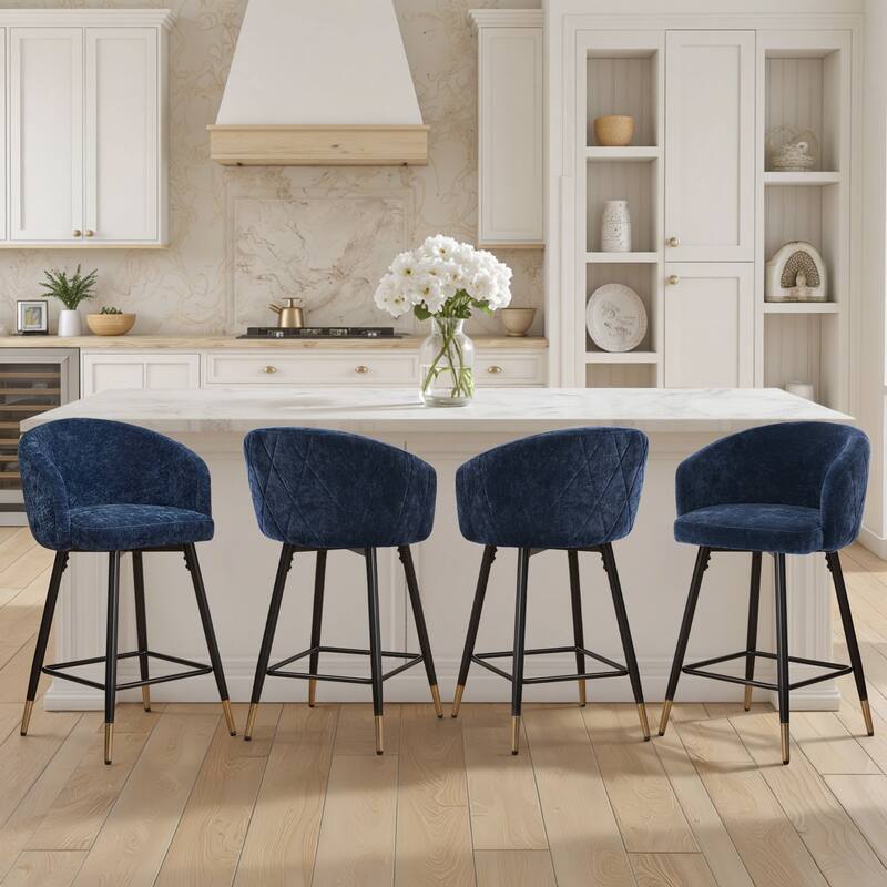 26" Counter Height Swivel Barstool with Arms and Metal Legs - 37"H x 22"W x 22"D - Set of 4 - Blue