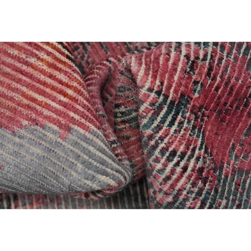 Hand Knotted Oriental Viscose Silk Carpet Modern Pictorial Pink Abstract Area Rug - 7' 7'' X 5' 6''