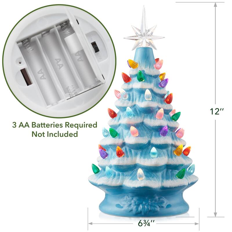 12in Hand Painted Ceramic Christmas Tree PreLit Tree with Star