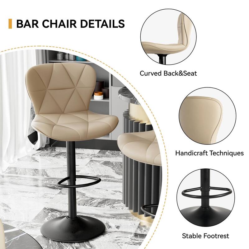 Bar Stools Set of 2,Adjustable Swivel Barstools, Faux Leather Bar Chairs,Upholstered Counter Height with High Backrest