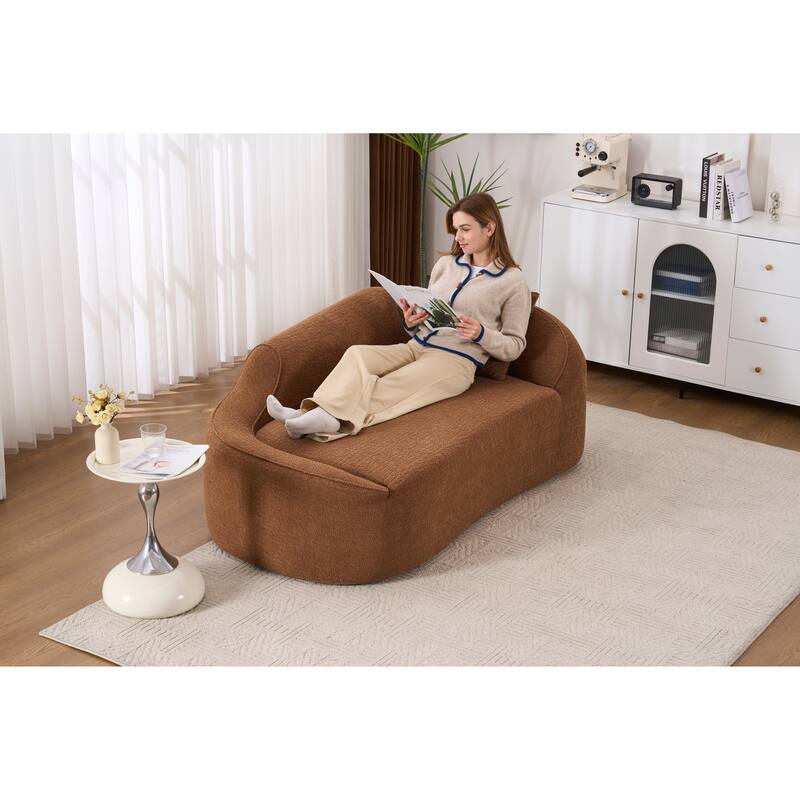 LY-048 Compression Curved Chaise Longue Chair Indoor, Modern Chenille Loveseat Couch