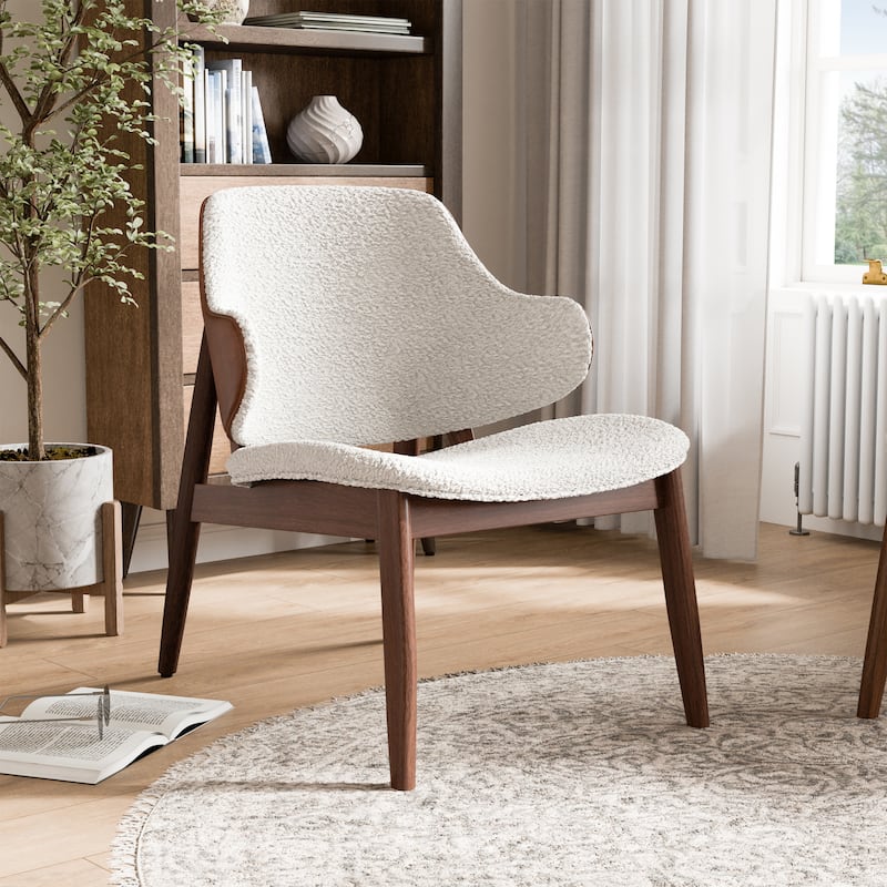 Furniture of America Beck Mid-century Modern Boucle Wingback Walnut Accent Chair - Walnut
