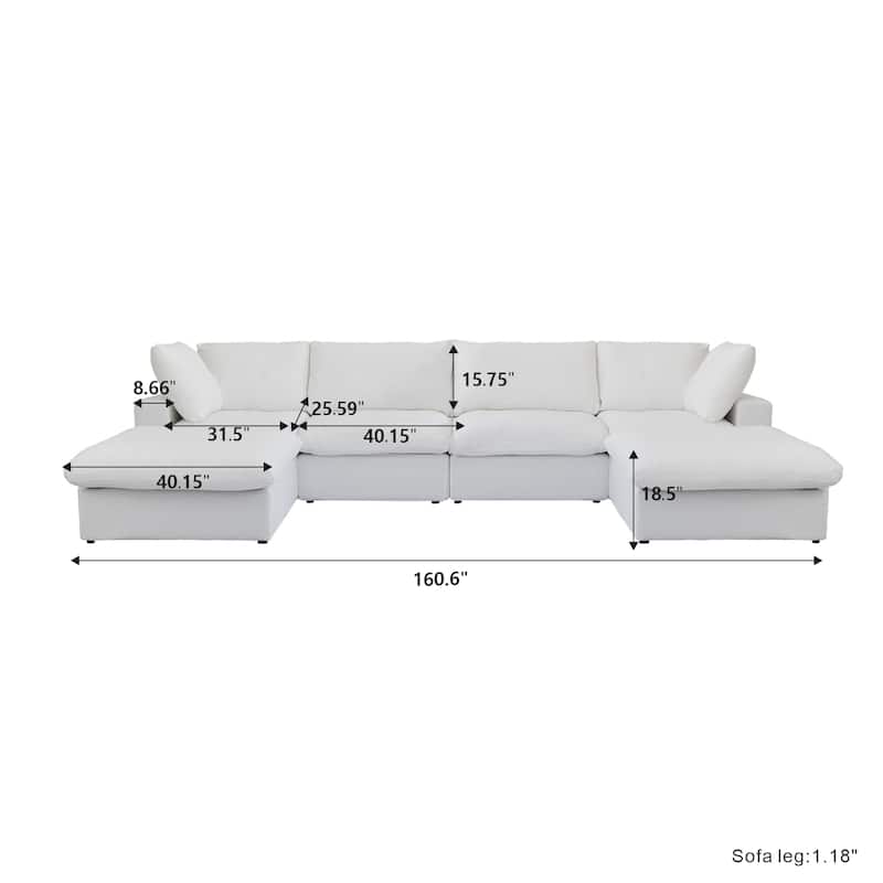 156" Convertible Modular Sectional Sofa Couch, Modern U Shape Minimalism Sofas Couches with Pillows