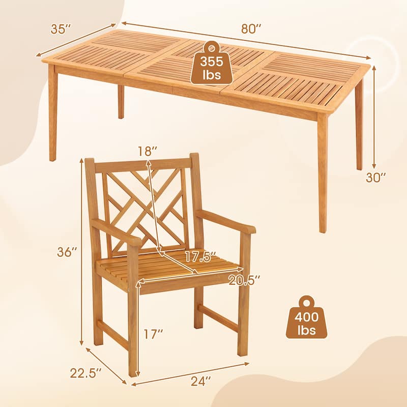 Gymax 9-Pieces Patio Dining Table Set w/8 Chairs Slatted Tabletop