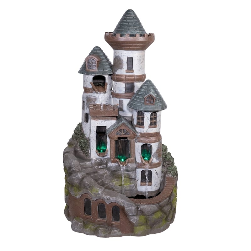 Alpine Corporation USA1368 35" Brown Tower Castle Fountain with Color Changing LED Lights