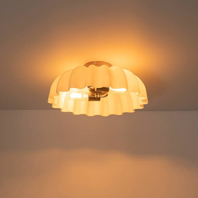 Creative 2-Light Shell Scalloped Glass Semi-Flush Mount - N/A