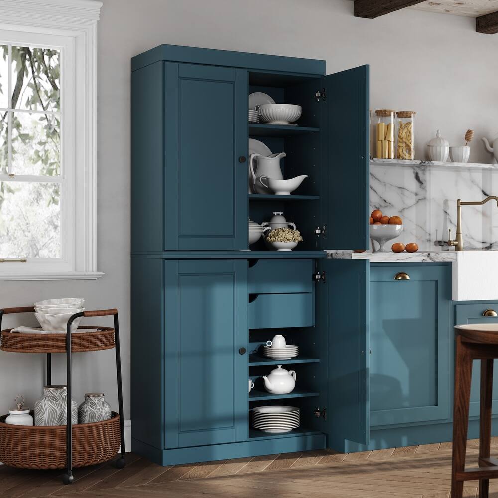 100% Solid Wood Tall Kitchen Pantry Cabinet with Drawers & Doors, 32" W x 71.5" H, Palace Imports