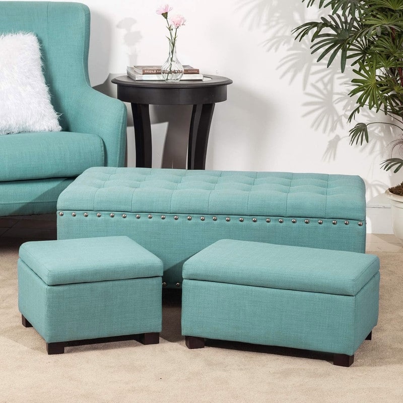 Adeco Set of 3 Linen Fabric Storage Ottoman Bench Lift Top Footstool