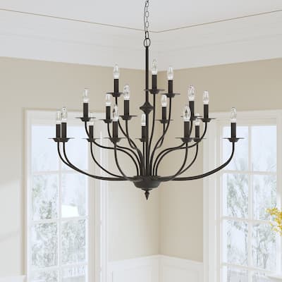 Maxax 18 - Light Candle Style Traditional Chandelier with Wrought Iron Accents