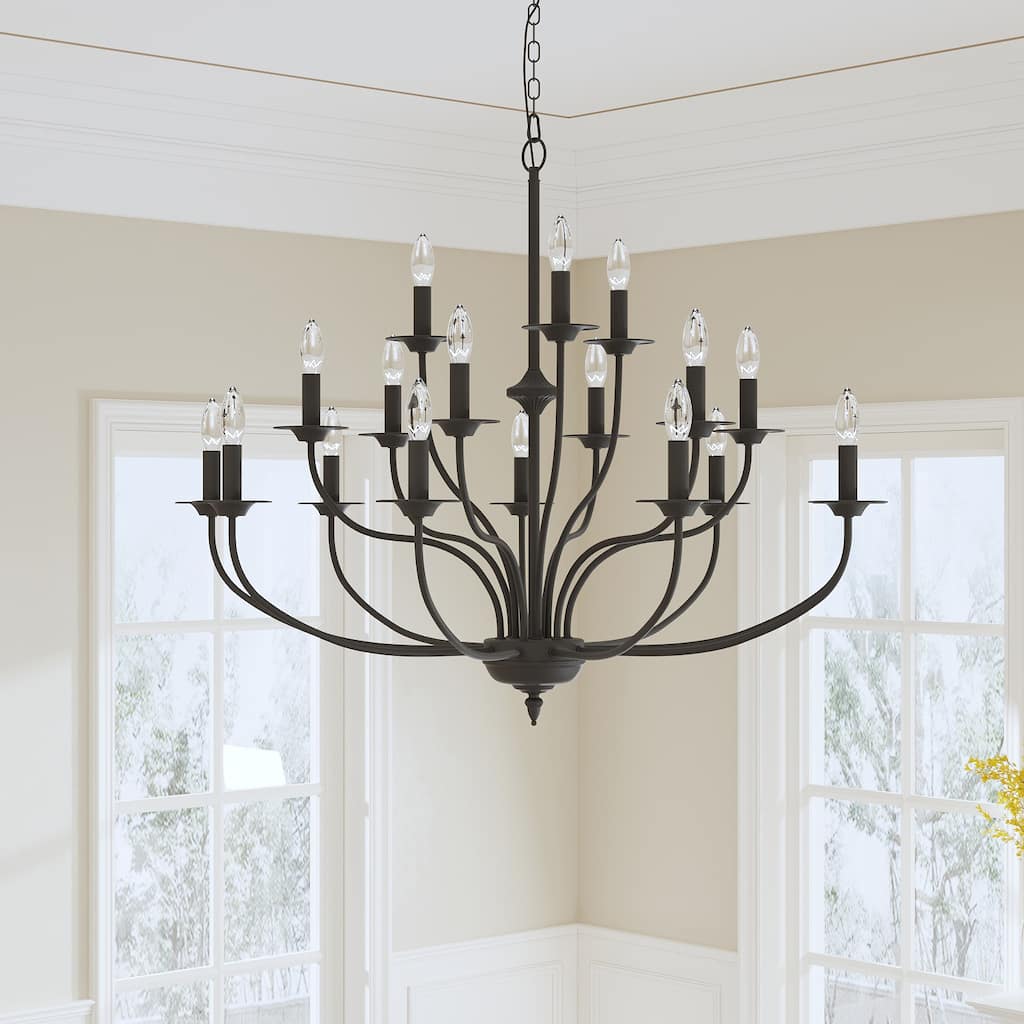 Maxax 18 - Light Candle Style Traditional Chandelier with Wrought Iron Accents