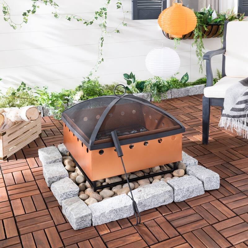SAFAVIEH Garda Copper/ Black Square Fire Pit - 21" x 20.8" x 19.3" - 21Wx21Dx19H
