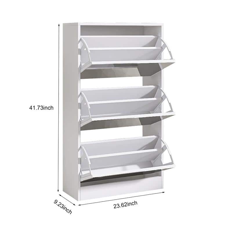 White 3-Tier Slim Shoe Storage Cabinet with Mirror