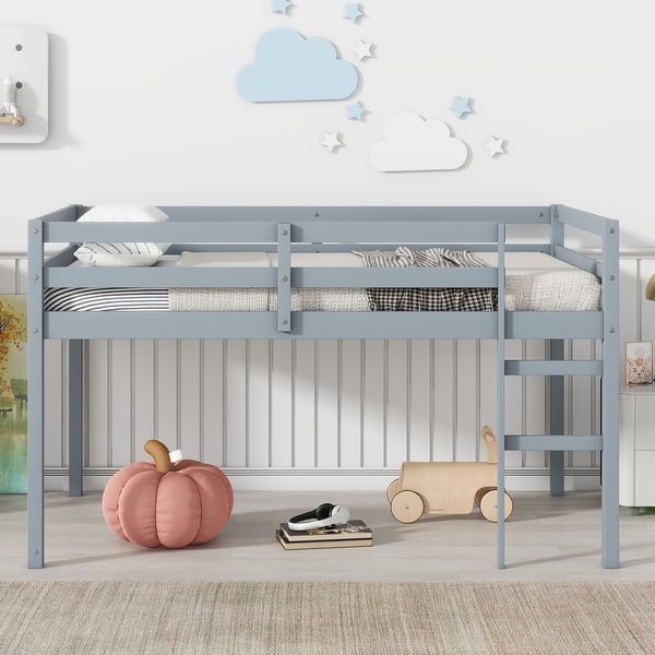 slide 2 of 38, Solid Rubber Wooden Twin Loft Bed with Ladder
