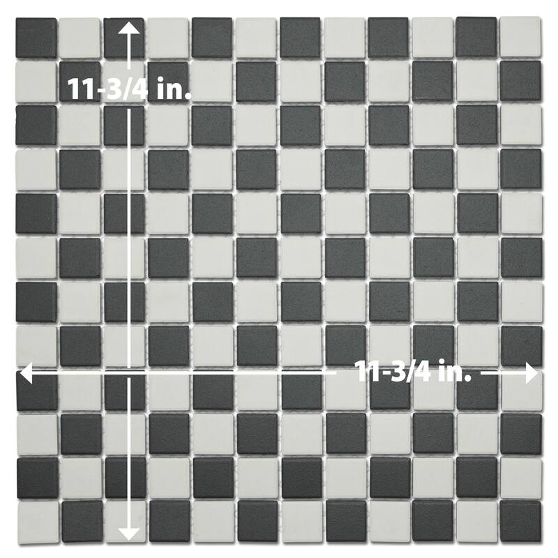 Merola Tile Gotham 1" Square Unglazed Black and White Checkerboard 11-3/4" x 11-3/4" Porcelain Floor and Wall Tile