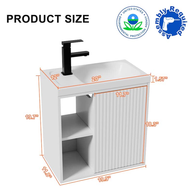 Single-Door Vertical Stripe Wall Cabinet with Integrated Basin