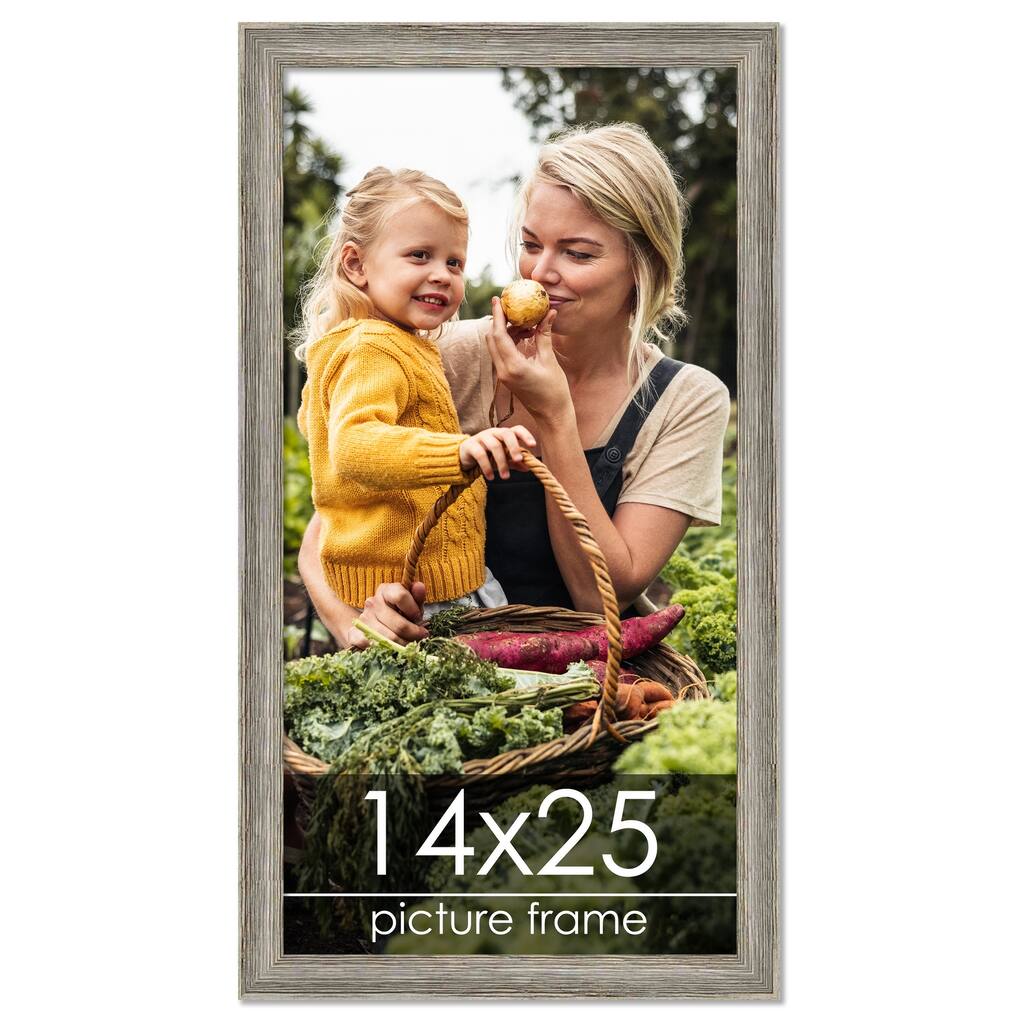 14x25 Grey Rustic Thin Barnwood Picture Frame - UV Acrylic, Foam Board Backing, Hanging Hardware