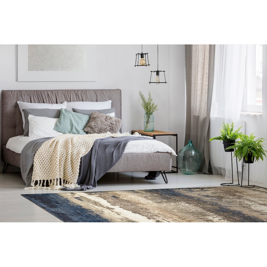 Maya Collection Blue Power Loomed Indoor Area Rug