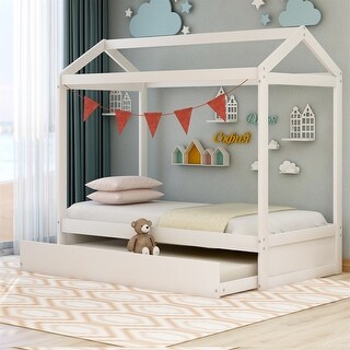 Merax Kids House Bed with Trundle