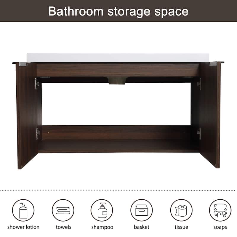 Malwee 24"/30"/36" Floating Bathroom Vanity, Modern Wall Mounted Bathroom Vanity with Resin Top and Soft Close Door